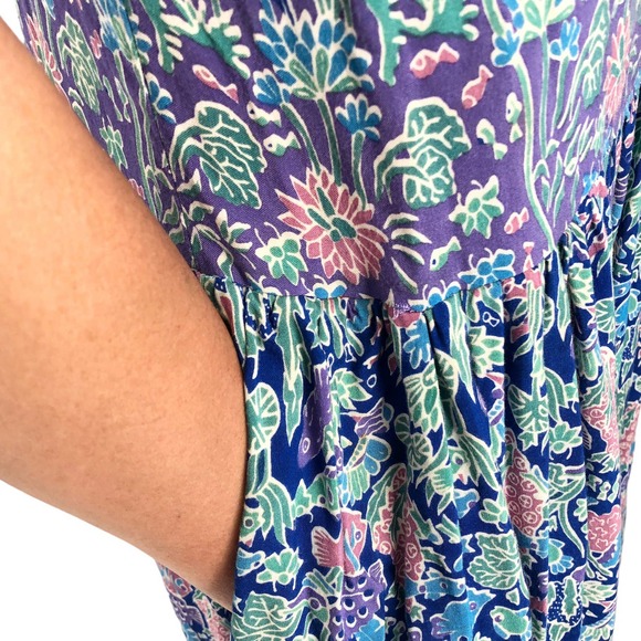 Rainbow Jo Vintage Women Size Large Hawaiian Tropical Print Natural Fiber Dress - Picture 6 of 10